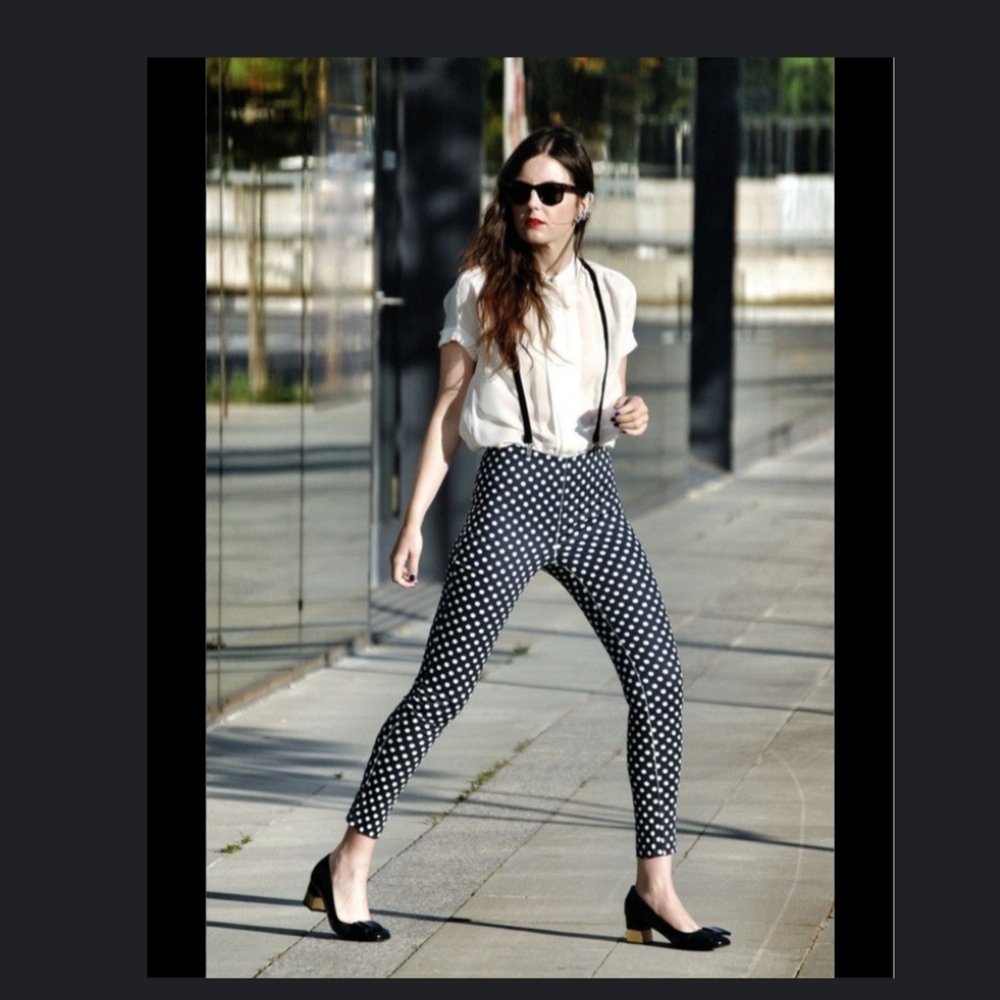 Torn by Ronny Kobo Polka Dot Stretch Leggings Sz M black White